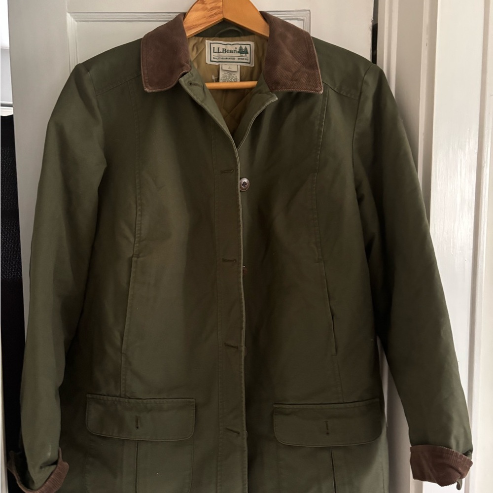L.L. Bean Olive Green Utility Jacket with Brown Cord Collar